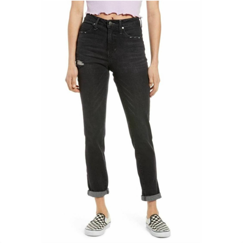 BP. Women's High Waist Denim Mom Jeans Zip Fly Black Size 28